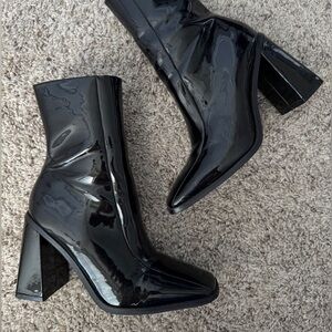 Nasty Gal Going Out Glossy Black Heeled Boots